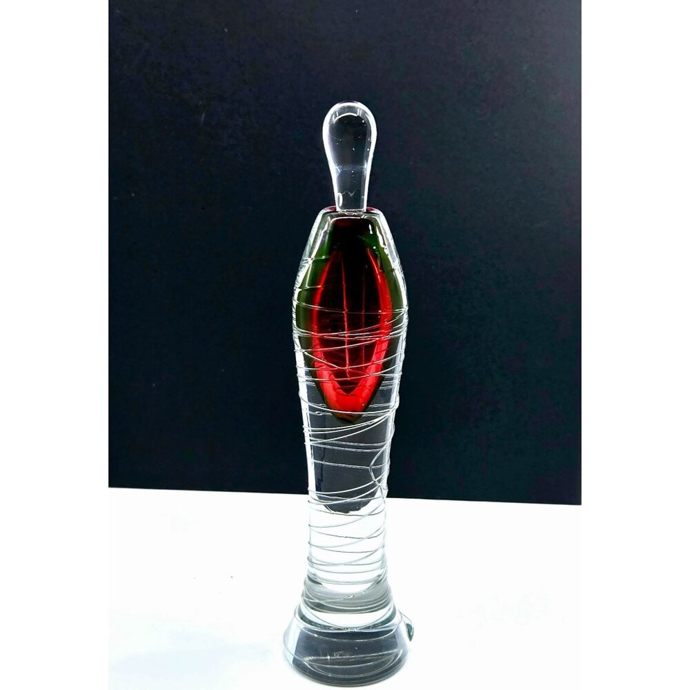 Beautiful Pearl Glassworks tall ruby and clear perfume bottle
